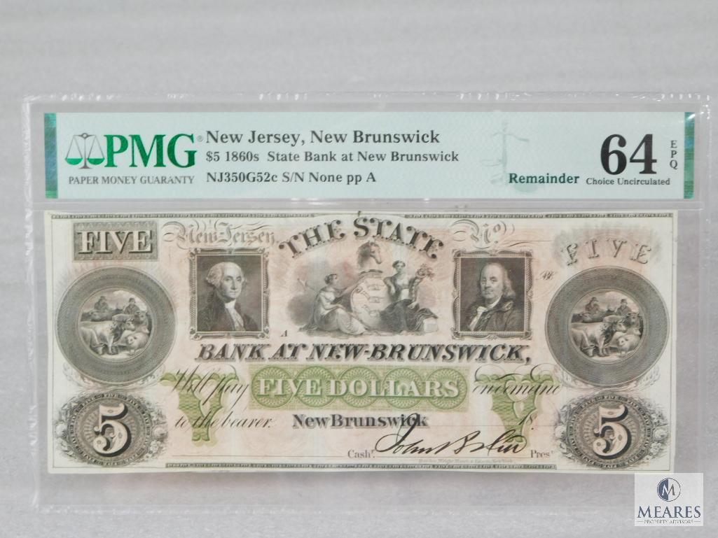 PMG Graded 64 EPQ $5 Remainder Note - State Bank at New Brunswick - New Jersey, New Brunswick