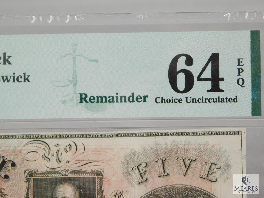 PMG Graded 64 EPQ $5 Remainder Note - State Bank at New Brunswick - New Jersey, New Brunswick