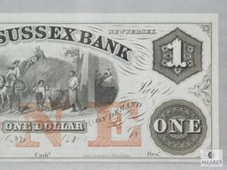 PCGS Graded 63 $1 Obsolete Banknote - Sussex Bank, Newton, NJ