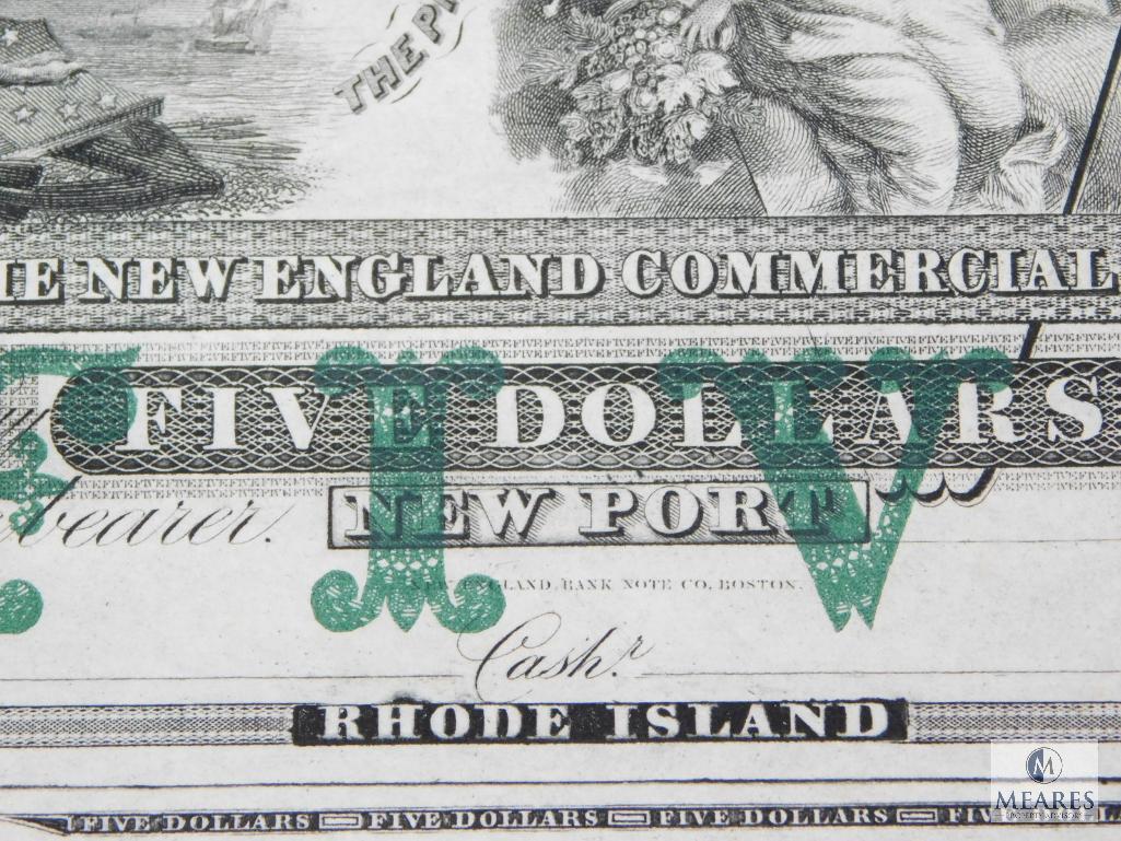 The New England Commerce Bank - Rhode Island $5 and $10 Uncut Specimen Sheet