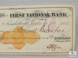 1875 First National Bank - State of Indiana Cancelled Check