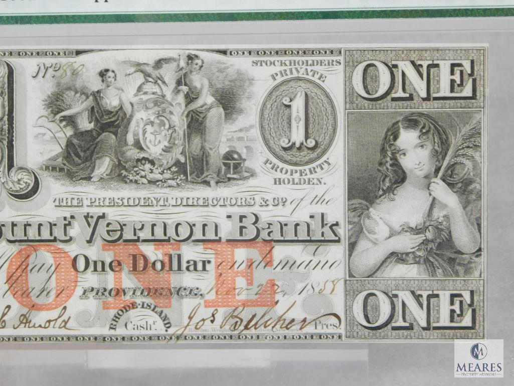 PMG Graded 62 $1 Note - 1850s Mount Vernon Bank - Rhode Island, Providence