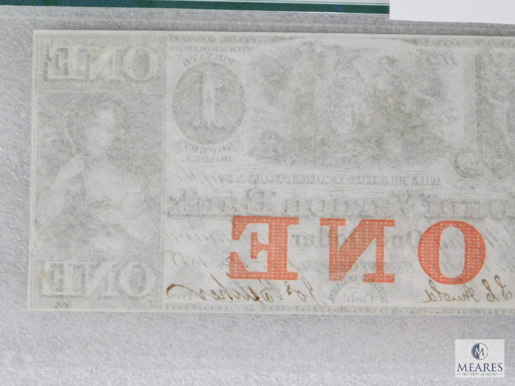 PMG Graded 62 $1 Note - 1850s Mount Vernon Bank - Rhode Island, Providence