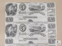 The Bank of Green Bay Wisconsin Uncut $5 and $10 Specimen Sheet