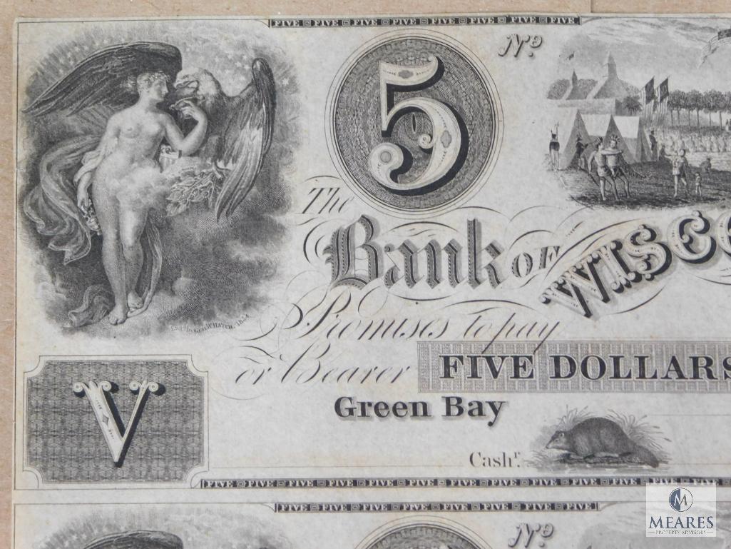 The Bank of Green Bay Wisconsin Uncut $5 and $10 Specimen Sheet