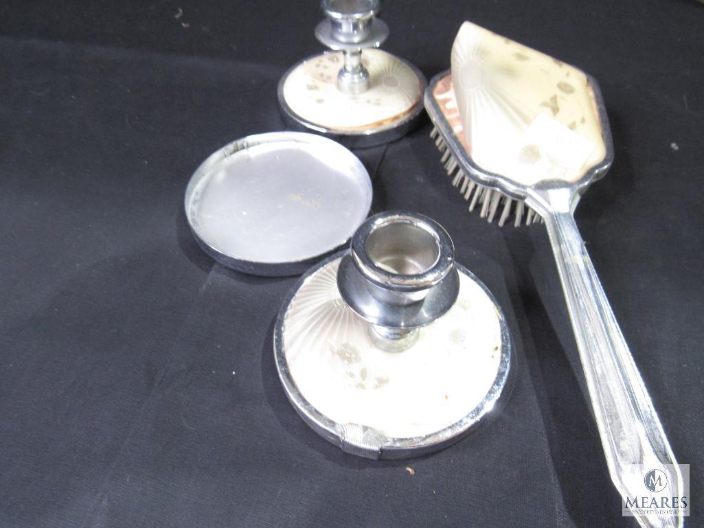 Lot of Assorted Vintage Vanity Grooming Items Includes Some Jade Handles