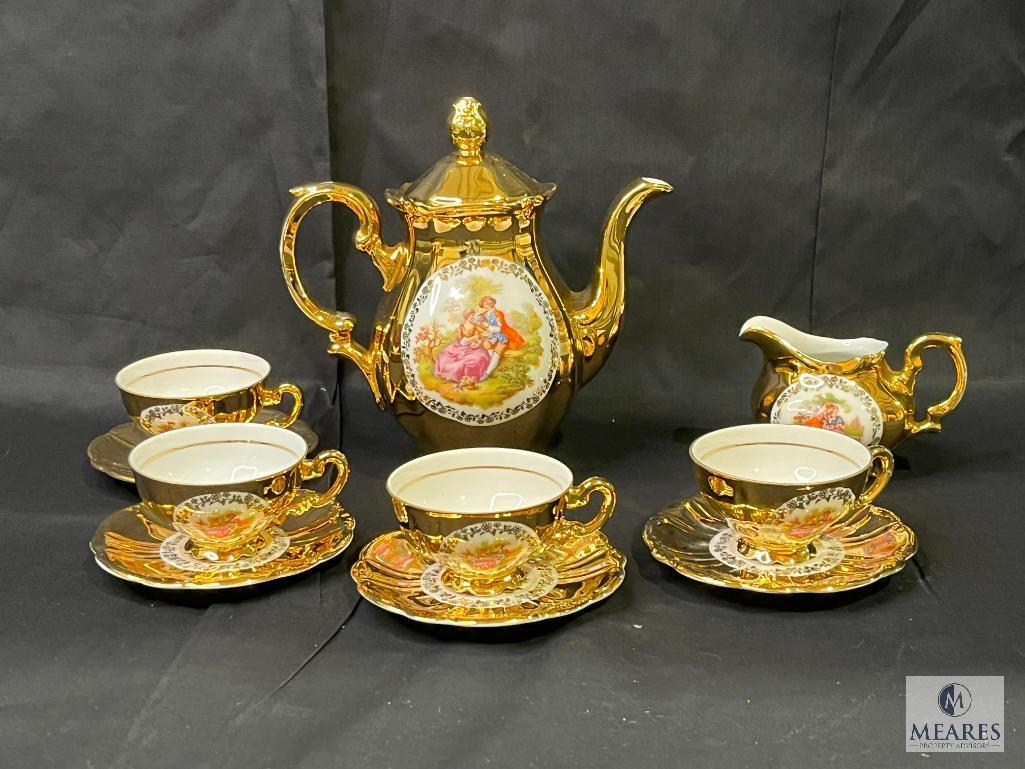 Nine Piece Bavaria Savaria Victorian Gold Tone Pattern Tea Set