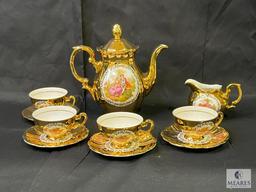 Nine Piece Bavaria Savaria Victorian Gold Tone Pattern Tea Set