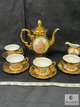 Nine Piece Bavaria Savaria Victorian Gold Tone Pattern Tea Set