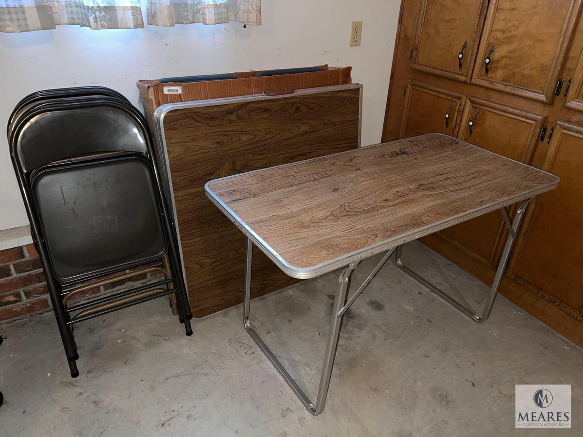 Two Folding Tables with Nine Metal Folding Chairs