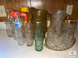 Lot of Vintage Glassware, Bottles and Pitchers