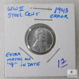 Two - 1943 WWII Steel High Grade Error Cents, Errors On These/Year Types Are Scarce