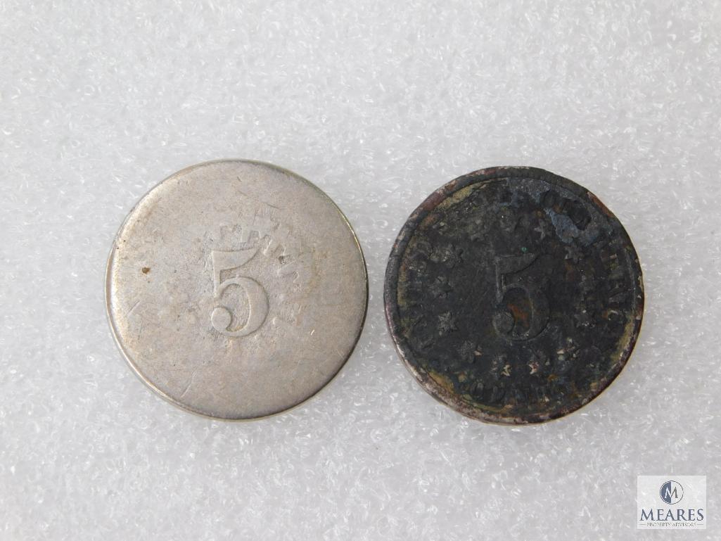 1873 (?) Damaged Shield Nickel & No Date Shield Nickel