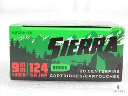 20 Rounds Sierra 9mm Ammo. 124 Grain Hollow Point Self Defense