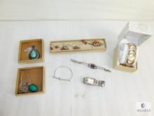 Lot of Mixed Jewelry, Two Turquoise Necklaces, Gemstone Necklace w/Earrings, Three Watches, Etc.