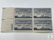 # 928 - 1945 5¢ UN Peace Conference Plate Block of Four