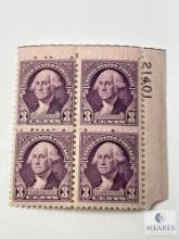 # 721 - 1932 3¢ Washington, Deep Violet, Plate Block of Four
