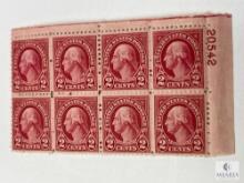 # 634 - 1926-28 2¢ Washington, Carmine Plate Block of Eight