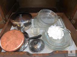 Revere Ware Stainless and Copper Cookware and Assorted Pyrex