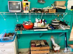 LARGE Assortment of Hardware, Fixtures, Small Hand Tools, Books, Television