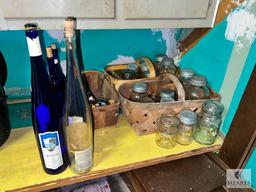 Assorted Canning Jars and Wine Bottles