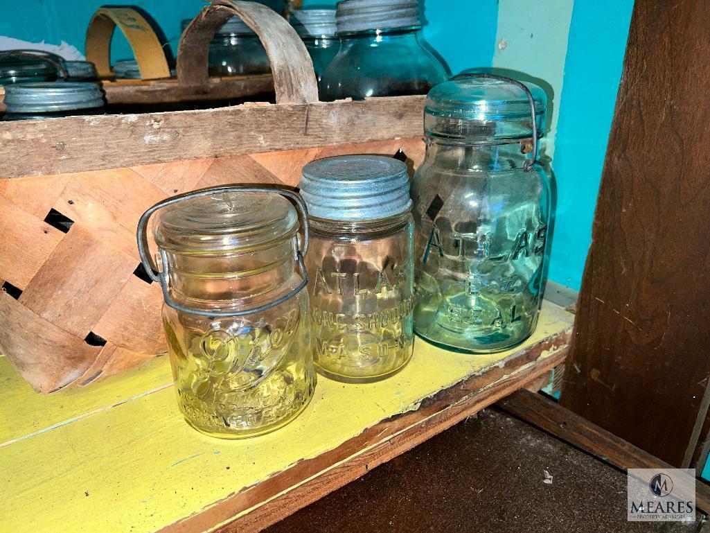 Assorted Canning Jars and Wine Bottles