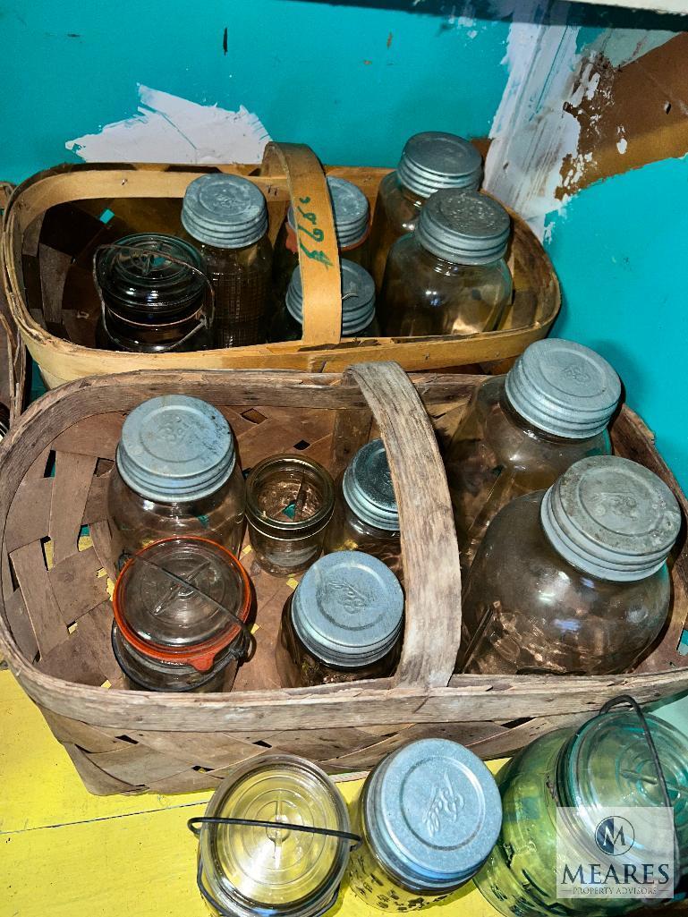 Assorted Canning Jars and Wine Bottles