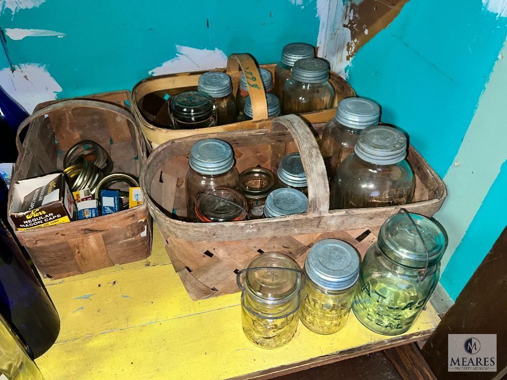 Assorted Canning Jars and Wine Bottles