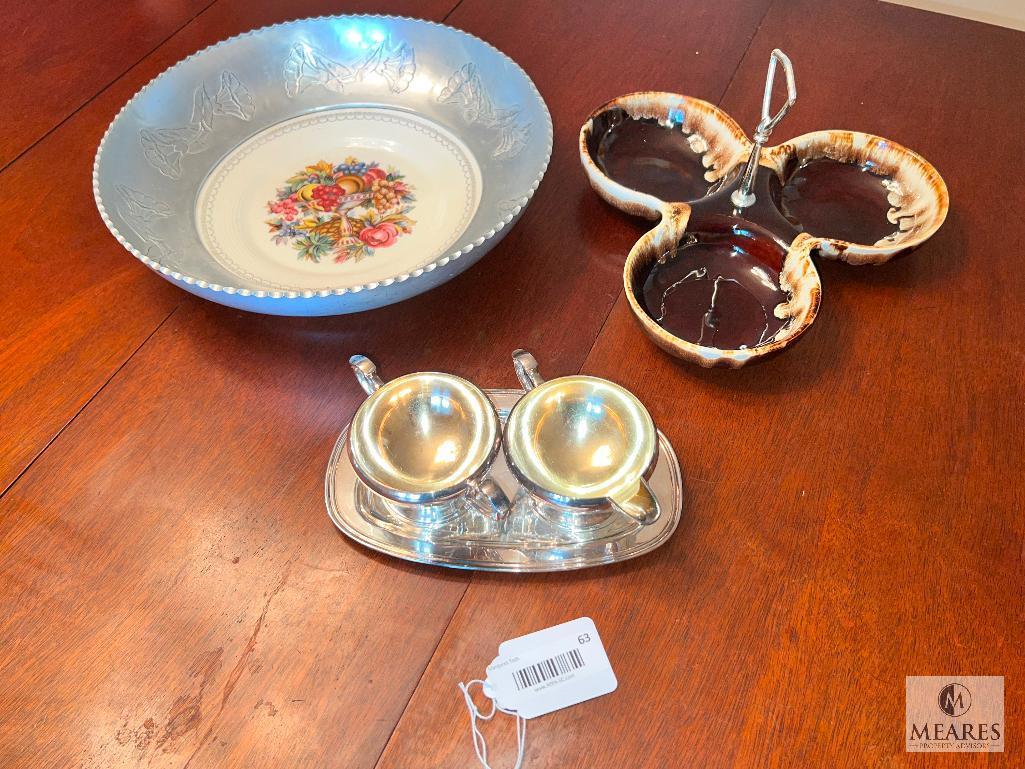 Vintage Farberware Aluminum and Triumph Limoges Serving Dish, Pfaltzgraff Brown Drip Relish Dish