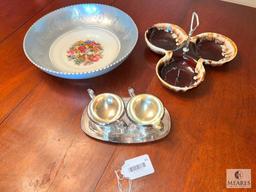 Vintage Farberware Aluminum and Triumph Limoges Serving Dish, Pfaltzgraff Brown Drip Relish Dish