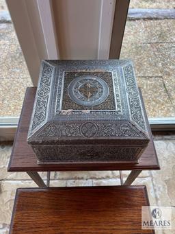 Vintage Nesting Tables with Foil Covered Storage Box