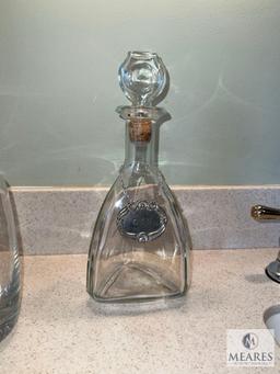 Variety of Decanters with Labels and Mikasa Wine Stopper