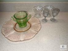 Depression Glass with Uranium Sugar Bowl