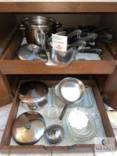Revere Ware Stainless and Copper Cookware and Assorted Pyrex