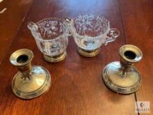 Weighted Sterling Candlesticks with Cream and Sugar