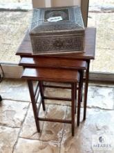 Vintage Nesting Tables with Foil Covered Storage Box