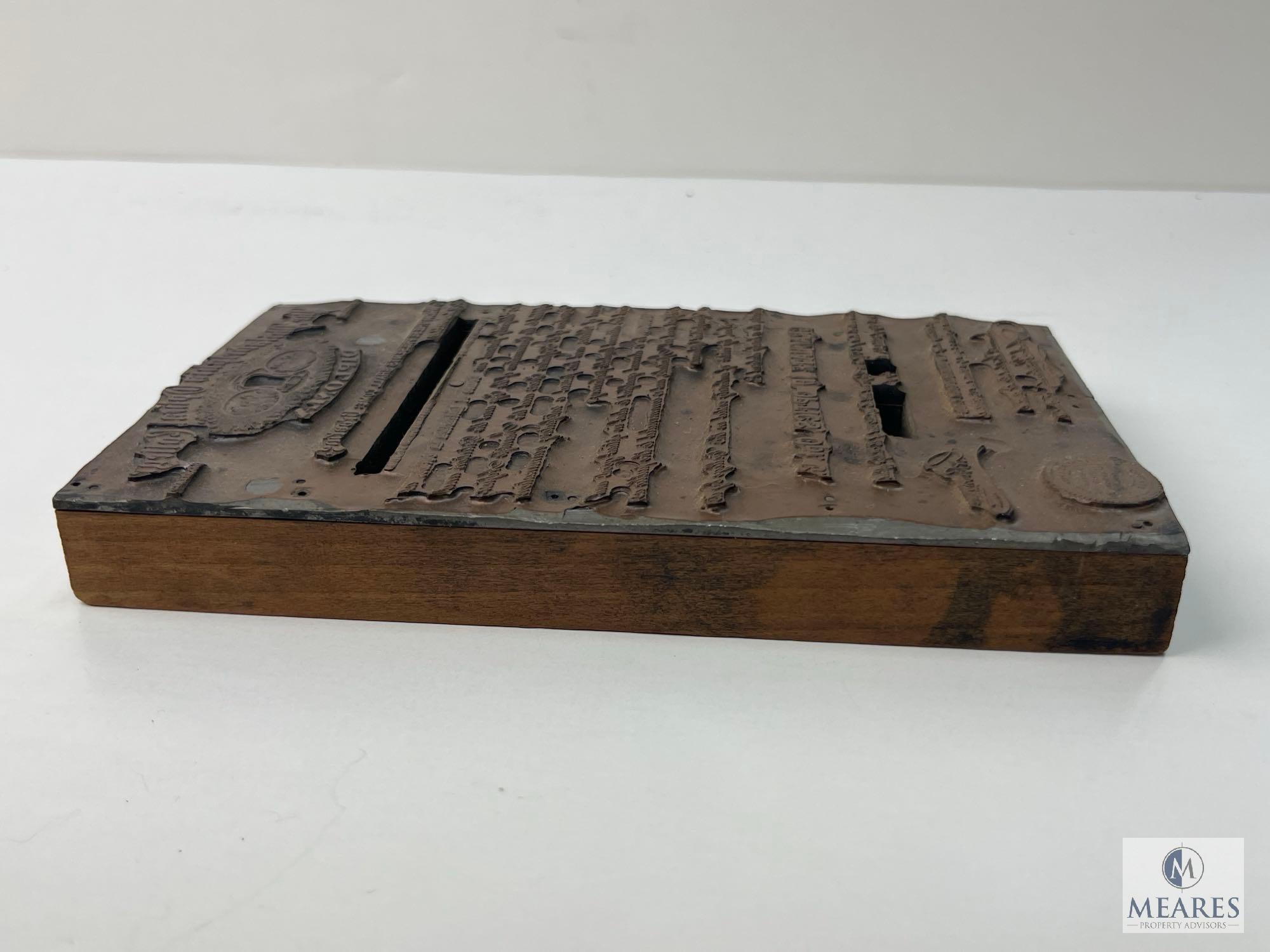 Vintage Letterpress Wood/Metal Print Block - The Philadelphia Optical College