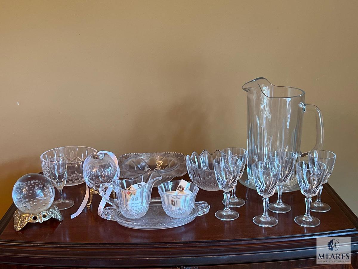 Glass Lot with Pitcher, Stem Glasses, Cream and Sugar