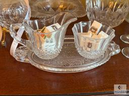 Glass Lot with Pitcher, Stem Glasses, Cream and Sugar