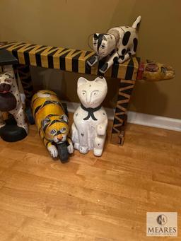 Decorative Feline Lot: Cat Plant Stands and Decorative Cats