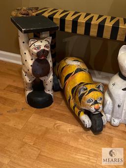 Decorative Feline Lot: Cat Plant Stands and Decorative Cats
