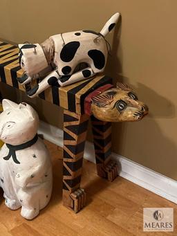 Decorative Feline Lot: Cat Plant Stands and Decorative Cats