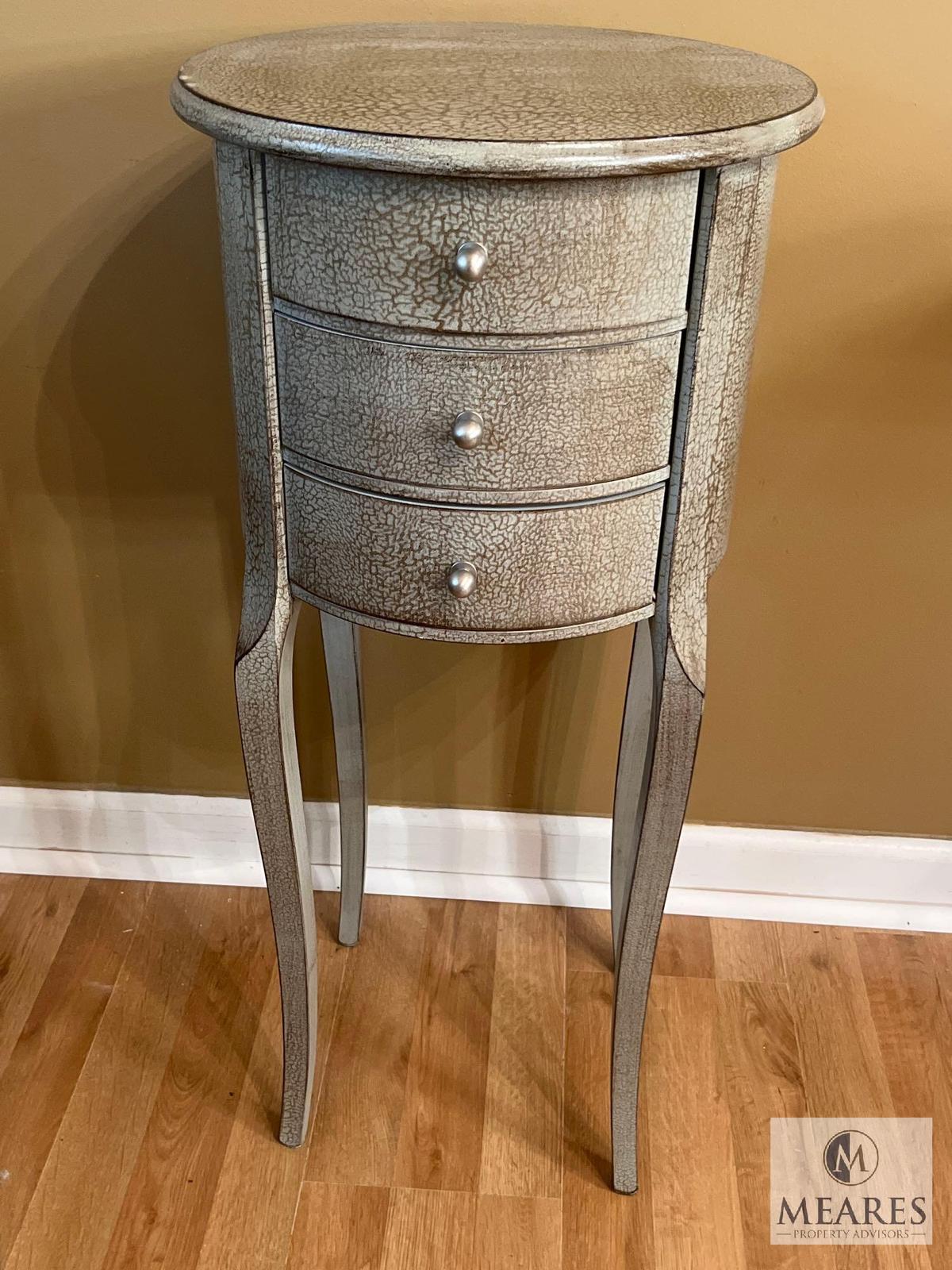 Gray Round Three Drawer Side Table - 29 x 13