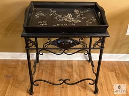 Black Square Accent Table with Tray, 29.5"x20"x24.5"
