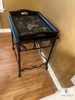 Black Square Accent Table with Tray, 29.5"x20"x24.5"