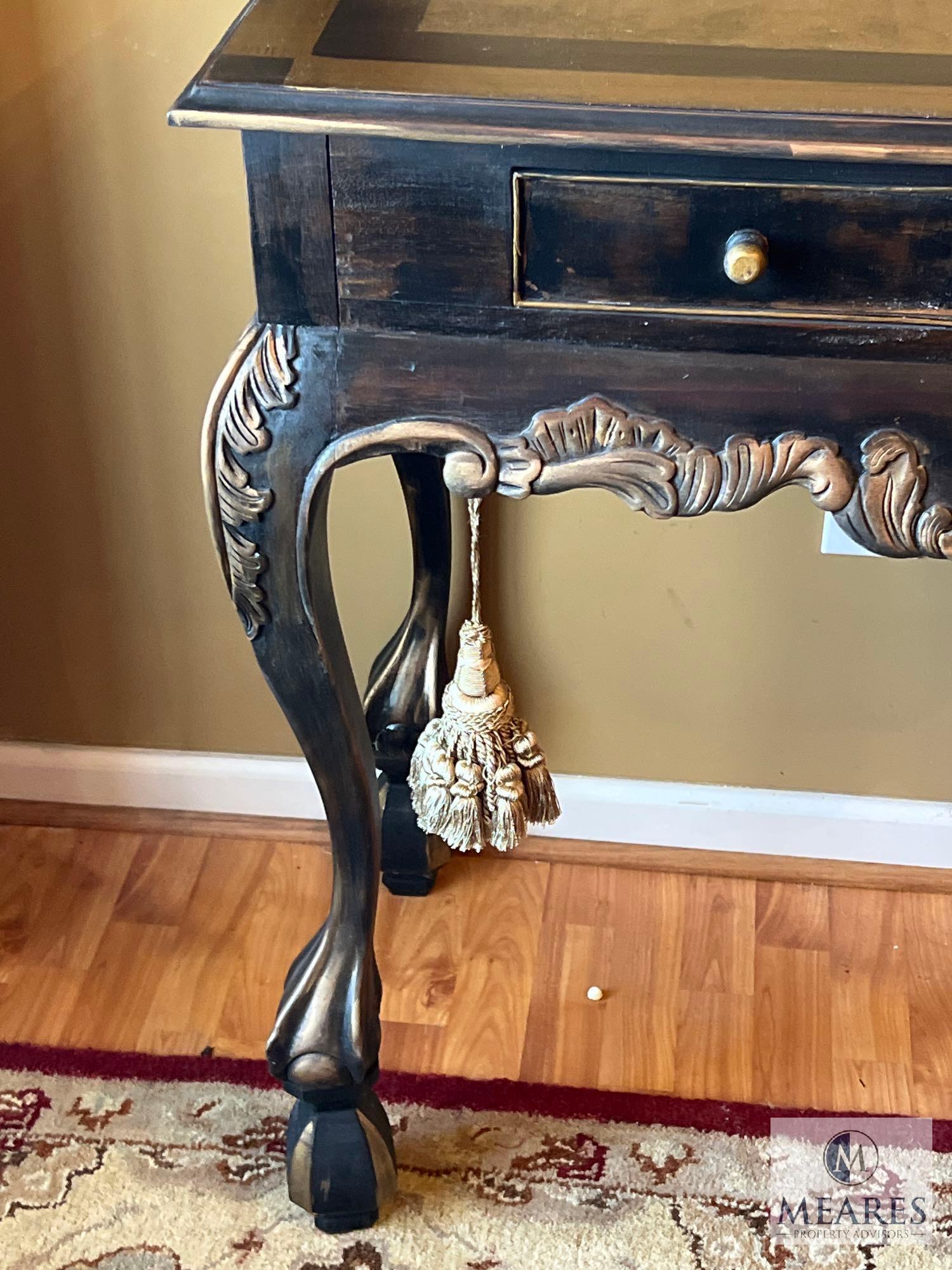 Two-Drawer Console Table with Carved Cabriole Legs