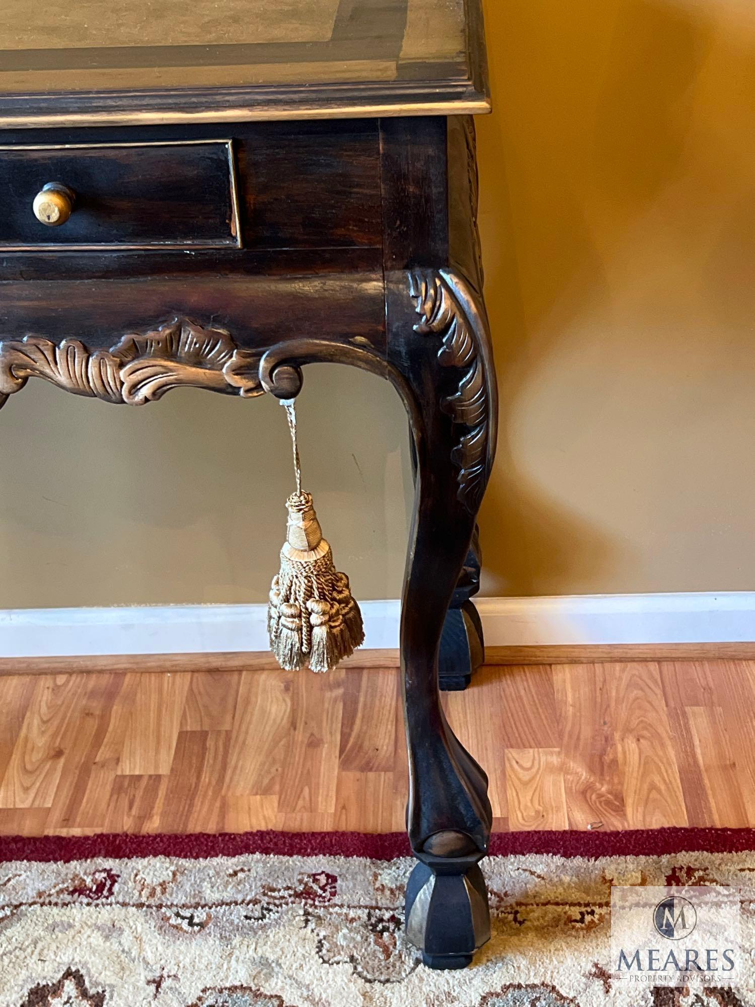 Two-Drawer Console Table with Carved Cabriole Legs