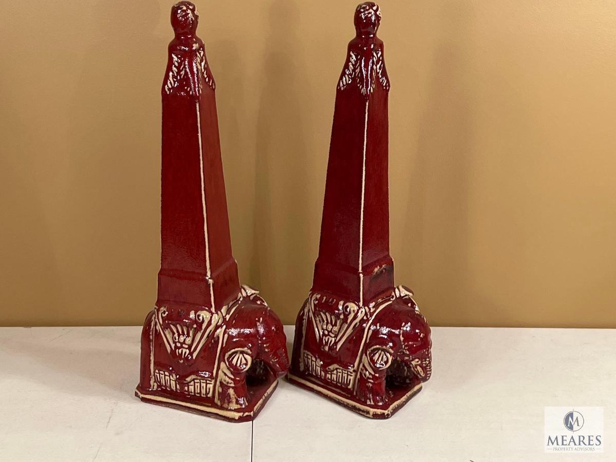 Two 19" Red Elephant Finial Decor Pieces