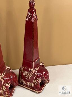 Two 19" Red Elephant Finial Decor Pieces