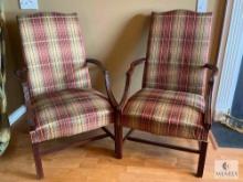 Set of Plaid Upholstered Captain Chairs - 42 x 25